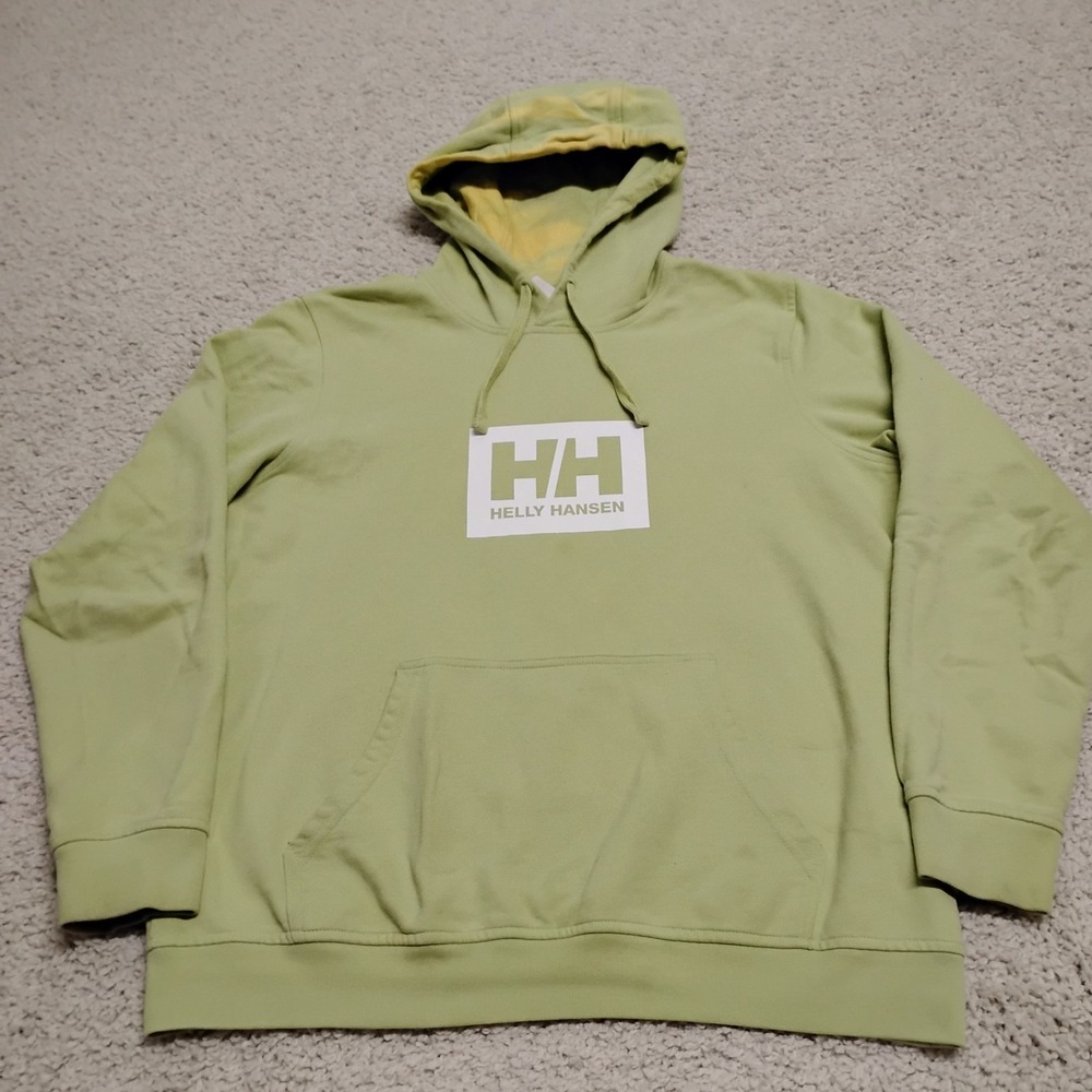 Helly Hansen Hoodie Sweatshirt Mens XL Green Cotton Designer Hiking Walking Camp